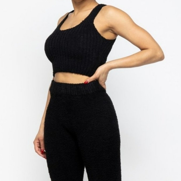 3PC Soft Sweater feel Teddy Bear set Long sleeve cardigan cropped tank leggings - Picture 4 of 5